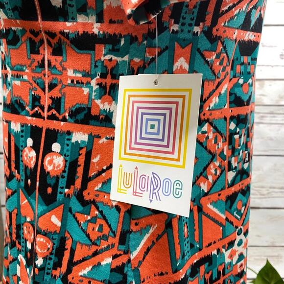 LuLaRoe Classic T Tee shirt T-Shirt XXS Scoop Neck NWT New Orange Turquoise - Picture 2 of 8